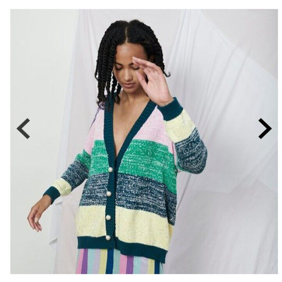NWT OLIVIA RUBIN Mika Oversize Cardigan Sequin Pearl Size XS Stripe #2B432 - Picture 4 of 14